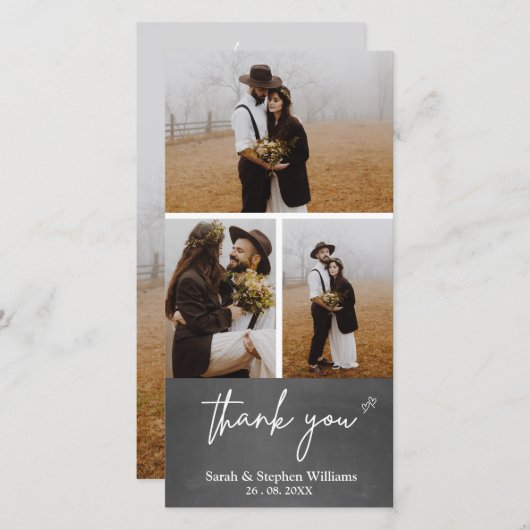 Chalkboard 結婚の3枚の写真ありがとうPhoto-card サンキューカード