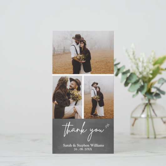 Chalkboard 結婚の3枚の写真ありがとうPhoto-card サンキューカード (スタンド正面)