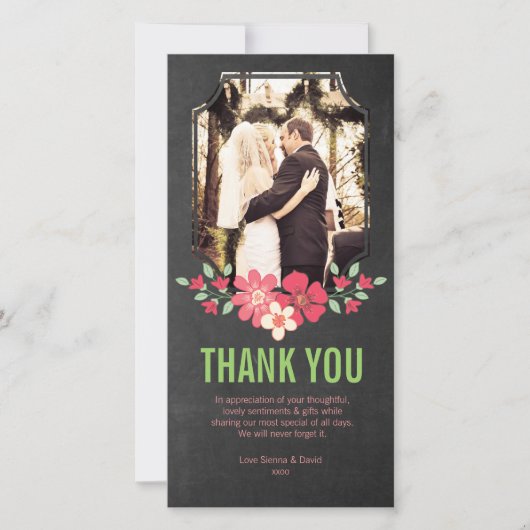 Chalkboard 結婚's Thank You Flowers Photo Card サンキューカード (正面)