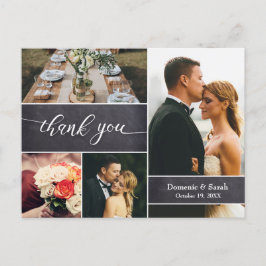 Chalkboard 結婚's Thank You photo collage rustic ポストカード