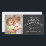 CHALKBOARD 2014ホリデーフォトカード シーズンカード<br><div class="desc">2014 MERRY CHRISTMAS PHOTO CARD IN BLACK CHALKBOARD and WHITE COLORS WITHヴィンテージスクリプトフォント。家族の写真と名前でパーソナライズ。ELKE CLARKE©クリスマスと新年の喜びをお祈り。フォトホリデーの挨拶</div>