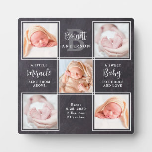 Chalkboard 5フォトコラージュパーソナライズされた新生児 フォトプラーク