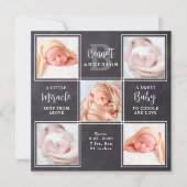 Chalkboard 5フォトコラージュ新生児統計誕生 サンキューカード (正面)