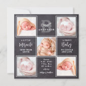 Chalkboard 5フォトコラージュ新生児統計誕生 案内状 (正面)