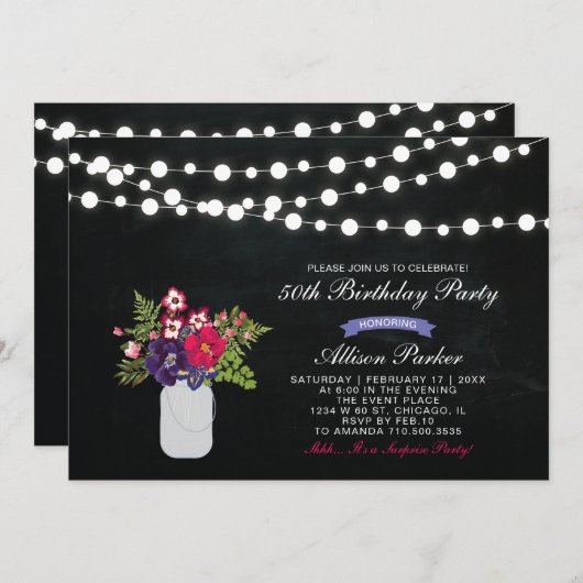 Chalkboard 50thサプライズ誕生日パーティーへの招待 招待状 (正面/裏面)
