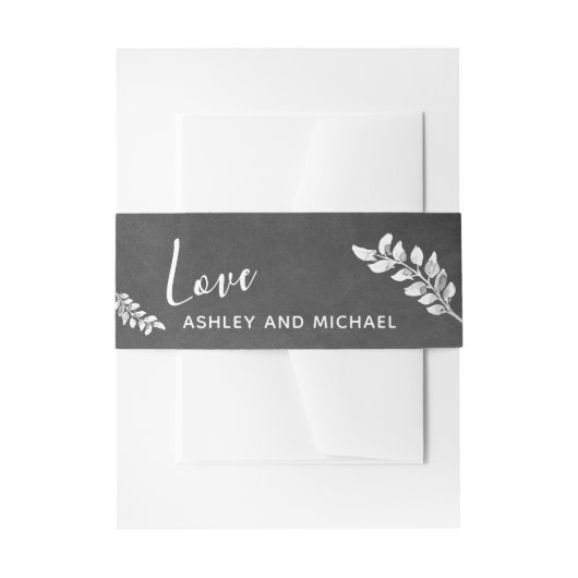 Chalkboard & Botanical手書き「愛」（名前あり） 招待状ベリーバンド (正面例)