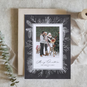Chalkboard Botanical Frame Photo Merry Christmas