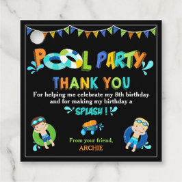 Chalkboard Boys Pool Birthday Party Thank You フェイバータグ
