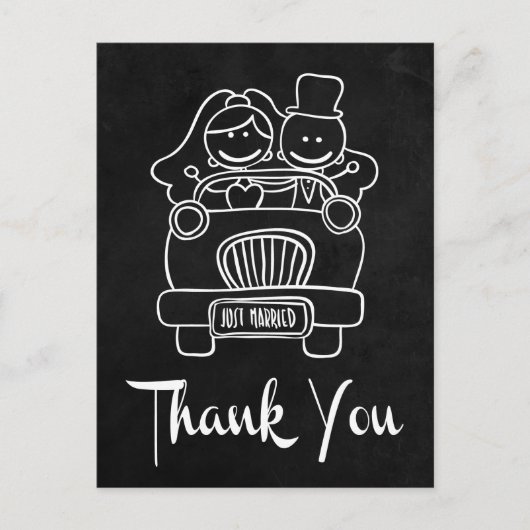 Chalkboard Bride & Groom Thank You Black 結婚's ポストカード (正面)