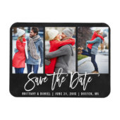 Chalkboard Brush Script 3 Photo Save The Date マグネット (横)