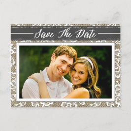 Chalkboard Burlap & Lace Photo Save the Date Cards 案内ポストカード