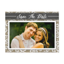 Chalkboard Burlap & Lace Photo Save the Date Cards
