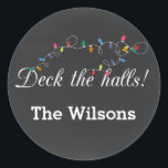 Chalkboard Christmas Lightsホリデースタンプ ラウンドシール<br><div class="desc">Chalkboard Christmas Lights,  Deck the Holesスタンプ</div>