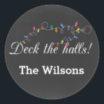 Chalkboard Christmas Lightsホリデースタンプ ラウンドシール<br><div class="desc">Chalkboard Christmas Lights,  Deck the Holesスタンプ</div>
