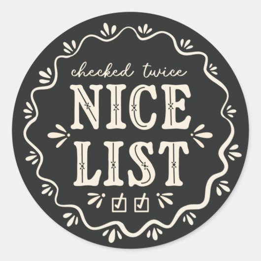 Chalkboard Christmas Nice List boho gift sticker ラウンドシール (正面)