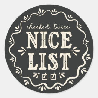 Chalkboard Christmas Nice List boho gift sticker ラウンドシール