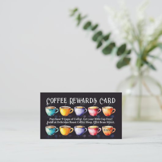 Chalkboard Coffee Shop Rewards Loyalty Punch Card 名刺 (スタンド正面)