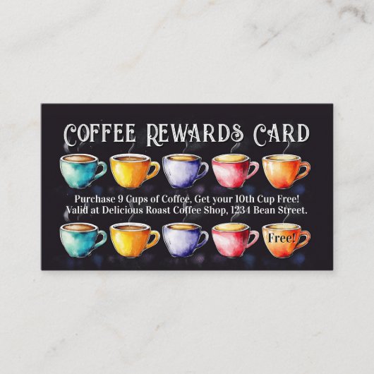 Chalkboard Coffee Shop Rewards Loyalty Punch Card 名刺 (正面)
