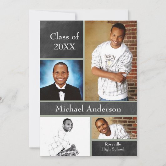 Chalkboard Collage Basketball - Grad Announcement 招待状 (正面)