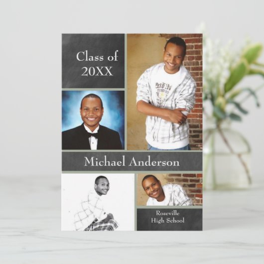 Chalkboard Collage Basketball - Grad Announcement 招待状 (スタンド正面)