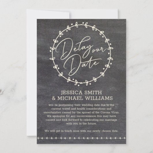 Chalkboard Corona Virus素朴が日付カードを遅らせる 招待状 (正面)
