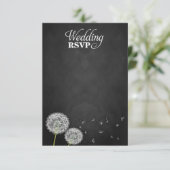 Chalkboard Dandelion Vintage Wedding RSVPカード (スタンド正面)