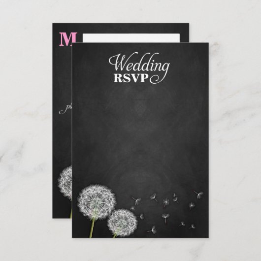 Chalkboard Dandelion Vintage Wedding RSVPカード (正面/裏面)