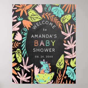 Chalkboard Dinoカラフル Baby Showerへようこそ ポスター