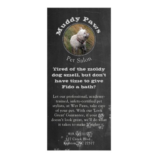 Chalkboard Dog Grooming Services ラックカード (正面)
