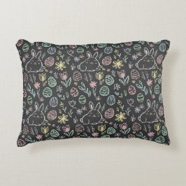 Chalkboard Easter Bunny Doodle Pattern アクセントクッション