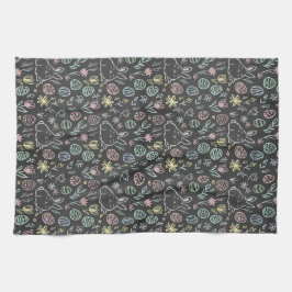 Chalkboard Easter Bunny Doodle Pattern キッチンタオル