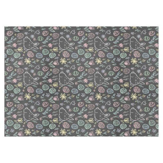 Chalkboard Easter Bunny Doodle Pattern テーブルクロス (正面(横))