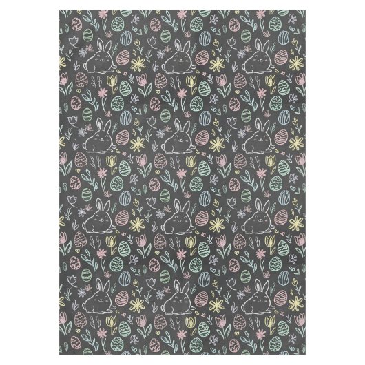 Chalkboard Easter Bunny Doodle Pattern テーブルクロス (正面)