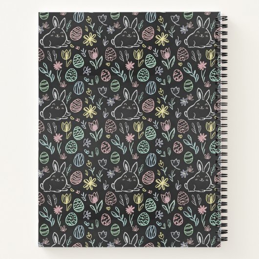 Chalkboard Easter Bunny Doodle Pattern ノートブック (裏面)