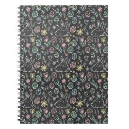 Chalkboard Easter Bunny Doodle Pattern ノートブック