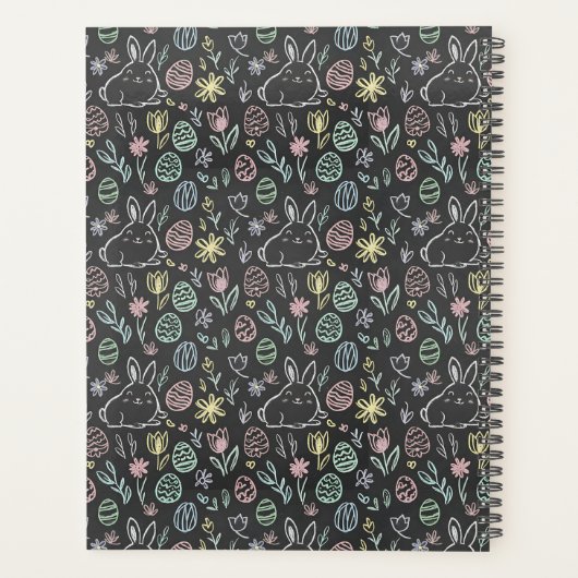 Chalkboard Easter Bunny Doodle Pattern プランナー手帳 (裏面)