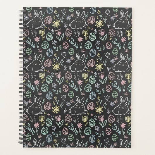 Chalkboard Easter Bunny Doodle Pattern プランナー手帳 (正面)