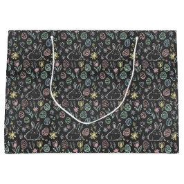 Chalkboard Easter Bunny Doodle Pattern Wrapping  ラージペーパーバッグ
