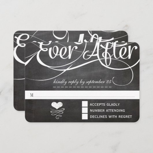 Chalkboard Ever AfterイニシャルタイポグラフィRSVP 出欠カード (正面/裏面)