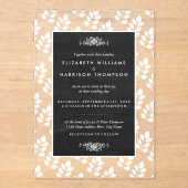 Chalkboard Floral Leaf Wedding アクリル招待状 (正面)