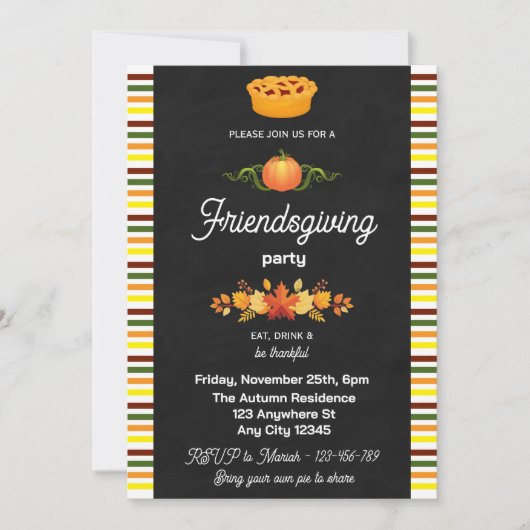 Chalkboard Friendsgiving Party Invitation 招待状 (正面)