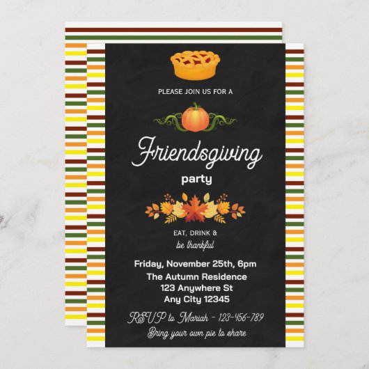 Chalkboard Friendsgiving Party Invitation 招待状 (正面/裏面)