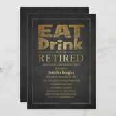 Chalkboard Golden Effectの退おもしろい職パーティー 招待状 (正面/裏面)