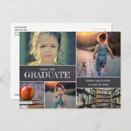 Chalkboard GRADE ONE大学院写真コラージュ 案内ポストカード (正面/裏面)