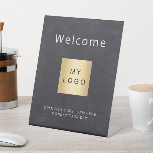 Chalkboard gray logo business open closed 台座サイン (インサイチュ)