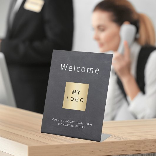 Chalkboard gray logo business open closed 台座サイン