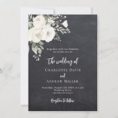 Chalkboard gray white roses wedding 招待状 (正面)