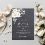 Chalkboard gray white roses wedding 招待状