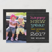 Chalkboard Happy New Year 2017ホリデーフォトカード シーズンカード (正面/裏面)