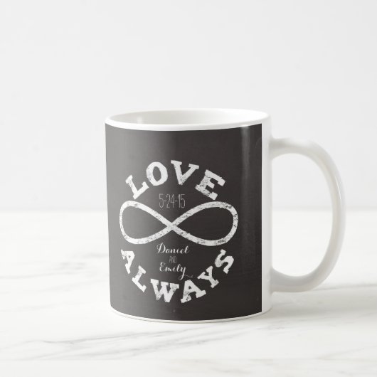 Chalkboard Infinity 結婚 Loveの日付と名前 コーヒーマグカップ (右)